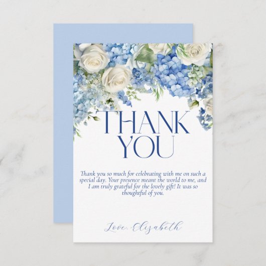 Blue Hydrangea Floral Vrijgezellenfeest bedankje Kaart (Voorkant / Achterkant)