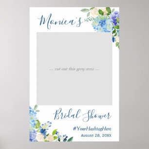 Blue Hydrangea Floral Vrijgezellenfeest Foto Booth Poster