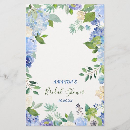 Blue Hydrangea Floral Vrijgezellenfeest Game (Achterkant)