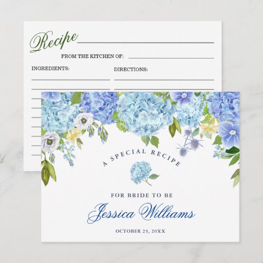 Blue Hydrangea Floral Vrijgezellenfeest Recipe Kaa Briefkaart (Voorkant / Achterkant)