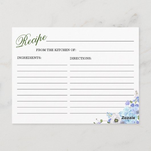 Blue Hydrangea Floral Vrijgezellenfeest Recipe Kaa Briefkaart (Achterkant)