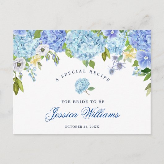 Blue Hydrangea Floral Vrijgezellenfeest Recipe Kaa Briefkaart (Voorkant)
