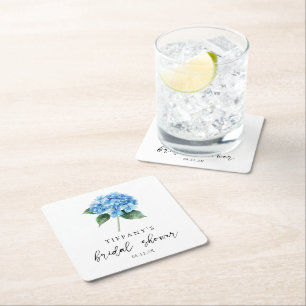 Blue Hydrangea Floral Vrijgezellenfeest Welkomstte Kartonnen Onderzetters