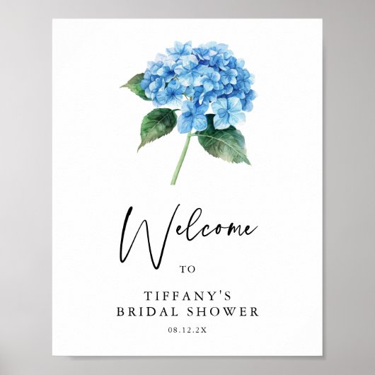Blue Hydrangea Floral Vrijgezellenfeest Welkomstte Poster (Voorkant)