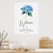 Blue Hydrangea Floral Vrijgezellenfeest Welkomstte Poster (Keuken)