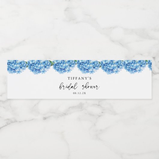 Blue Hydrangea Floral Vrijgezellenfeest Welkomstte Waterfles Etiket (Enkel label)