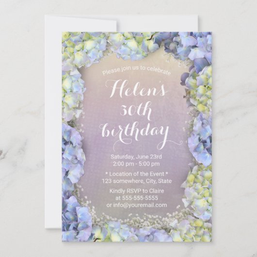 Blue Hydrangea Floral Waterverf Birthday Party Kaart (Voorkant)