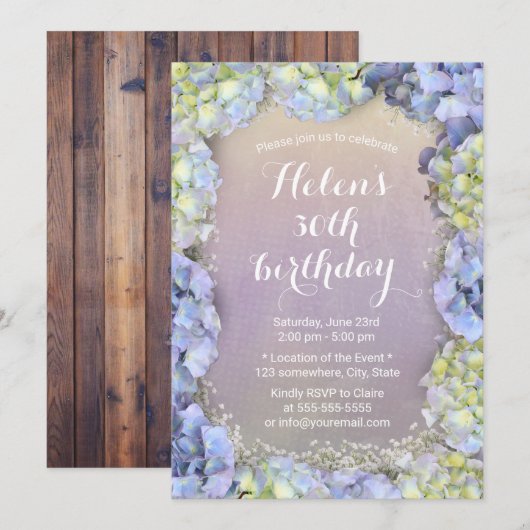 Blue Hydrangea Floral Waterverf Birthday Party Kaart (Voorkant / Achterkant)