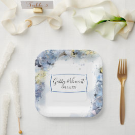 Blue Hydrangea Floral Waterverf Wedding Papieren Bordje