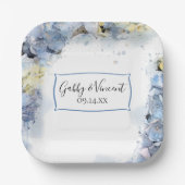 Blue Hydrangea Floral Waterverf Wedding Papieren Bordje (Voorkant)