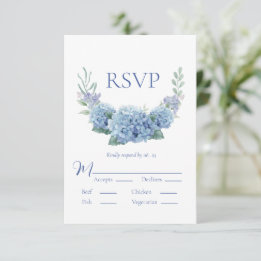Blue Hydrangea Floral Waterverf Wedding RSVP