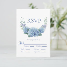 Blue Hydrangea Floral Waterverf Wedding RSVP Kaartje