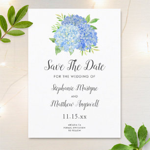Blue Hydrangea Floral Waterverf Wedding Save The Date