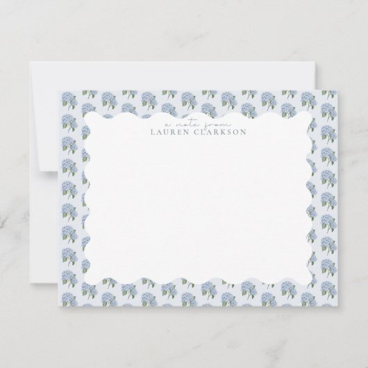 Blue Hydrangea Floral Wavy Border Note Card Notitiekaartje (Voorkant)