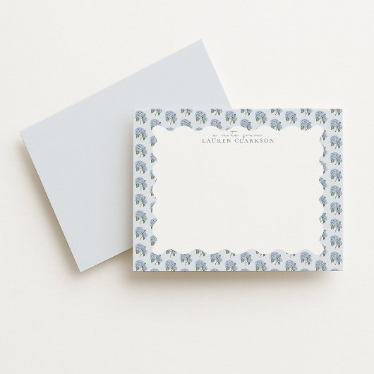 Blue Hydrangea Floral Wavy Border Note Card Notitiekaartje