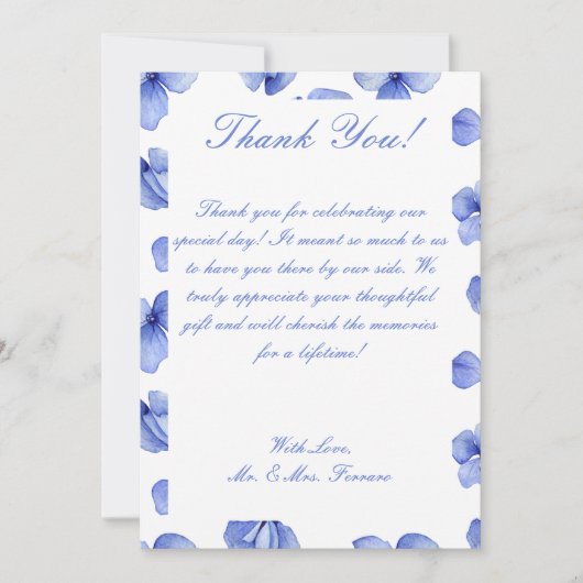 Blue Hydrangea Floral Wedding Bedankkaart (Voorkant)