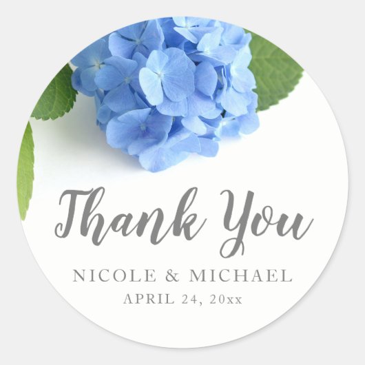 Blue Hydrangea Floral Wedding Bedankt Ronde Sticker (Voorkant)
