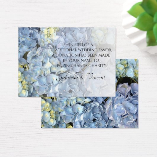 Blue Hydrangea Floral Wedding Charity Favor Kaart (Bureau)