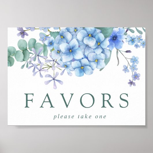 Blue Hydrangea Floral Wedding Favor Sign Poster (Voorkant)