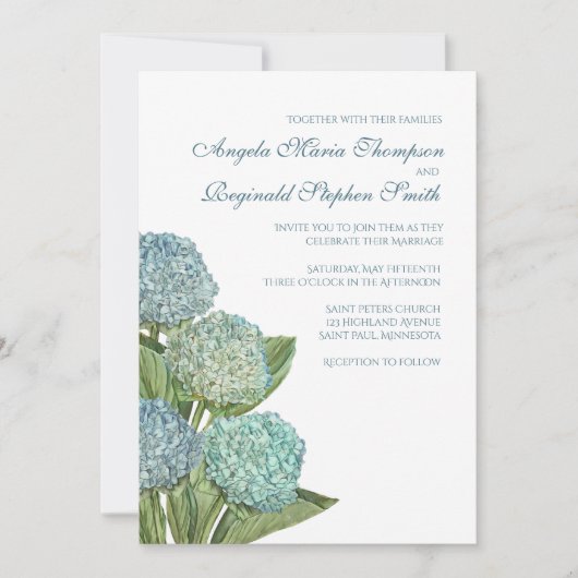 Blue Hydrangea Floral Wedding Invitation Kaart (Voorkant)