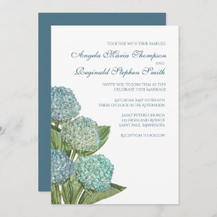 Blue Hydrangea Floral Wedding Invitation Kaart