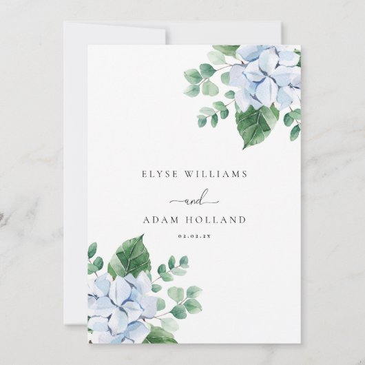 Blue Hydrangea Floral Wedding Invitation Kaart (Achterkant)