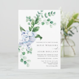 Blue Hydrangea Floral Wedding Invitation Kaart