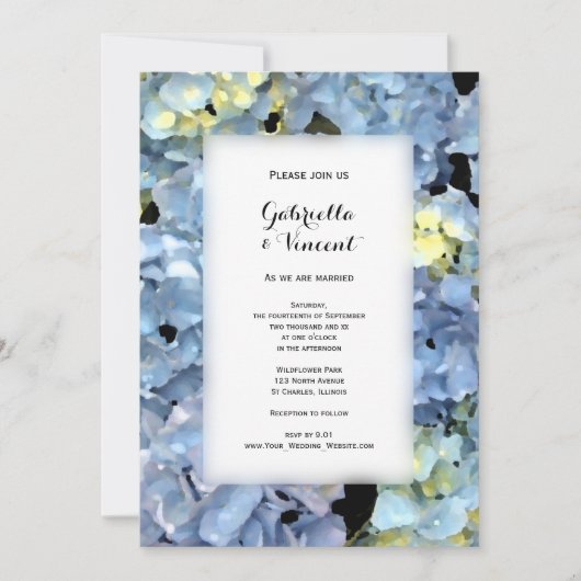 Blue Hydrangea Floral Wedding Kaart (Voorkant)