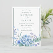 Blue Hydrangea Floral Wedding Kaart (Staand voorkant)