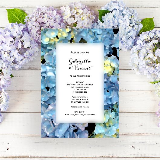 Blue Hydrangea Floral Wedding Kaart