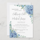 Blue Hydrangea Floral Wedding Kaart (Voorkant)
