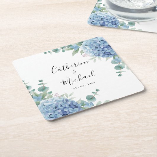 Blue Hydrangea Floral Wedding  Kartonnen Onderzetters (Schuin)