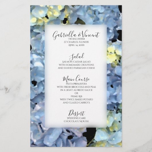 Blue Hydrangea Floral Wedding Menu (Voorkant)