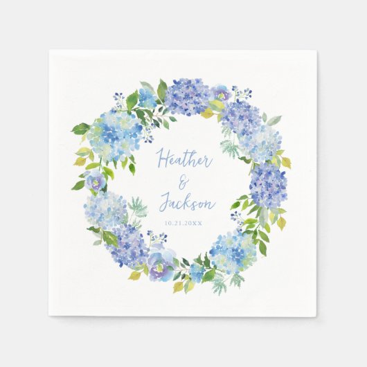 Blue Hydrangea Floral Wedding Paper Napkin Servet (Voorkant)