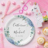 Blue Hydrangea Floral Wedding  Papieren Bordje (Feest)