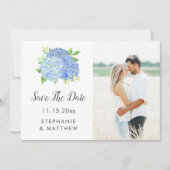 Blue Hydrangea Floral Wedding Photo Save the Date (Voorkant)