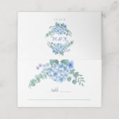Blue Hydrangea Floral Wedding Plaatskaartje (Buitenkant ongevouwen)
