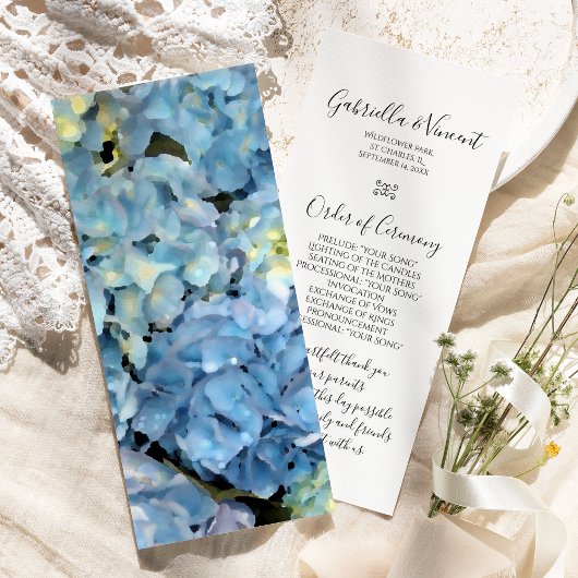 Blue Hydrangea Floral Wedding Programme Programmakaart