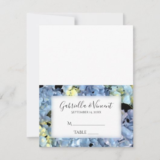 Blue Hydrangea Floral Wedding Reception Place Card RSVP Kaartje (Voorkant)