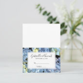 Blue Hydrangea Floral Wedding Reception Place Card RSVP Kaartje (Staand voorkant)