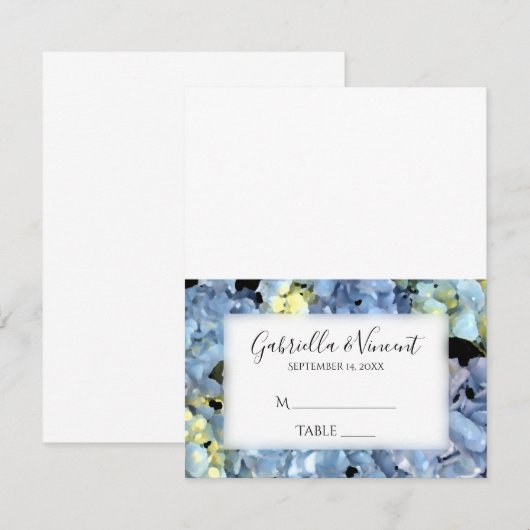 Blue Hydrangea Floral Wedding Reception Place Card RSVP Kaartje (Voorkant / Achterkant)