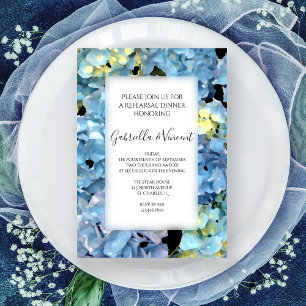Blue Hydrangea Floral Wedding Rehearsal Dinner Kaart