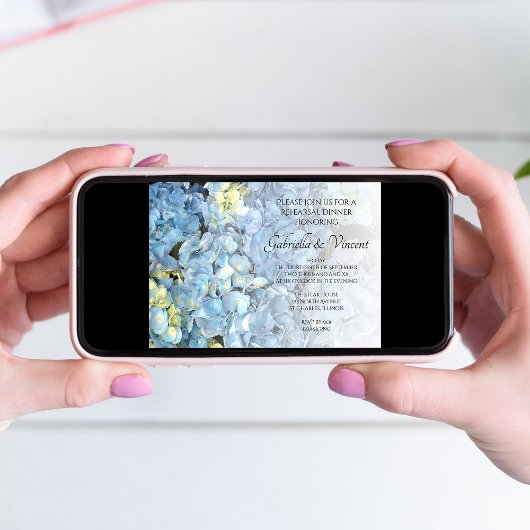 Blue Hydrangea Floral Wedding Rehearsal Dinner Kaart