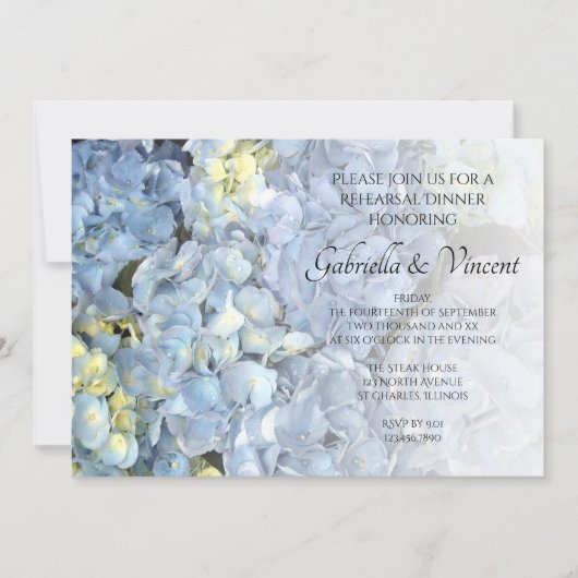 Blue Hydrangea Floral Wedding Rehearsal Dinner Kaart (Voorkant)