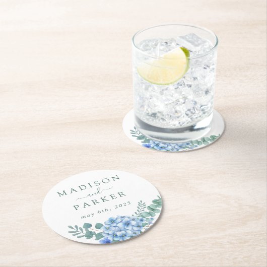 Blue Hydrangea Floral Wedding Ronde Kartonnen Onderzetter (Insitu)