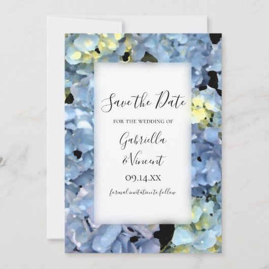 Blue Hydrangea Floral Wedding Save the Date (Voorkant)