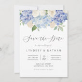 Blue Hydrangea Floral Wedding Save the Date Kaart (Voorkant)