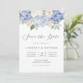 Blue Hydrangea Floral Wedding Save the Date Kaart (Staand voorkant)