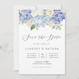 Blue Hydrangea Floral Wedding Save the Date Kaart