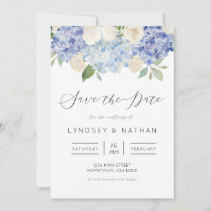 Blue Hydrangea Floral Wedding Save the Date Kaart